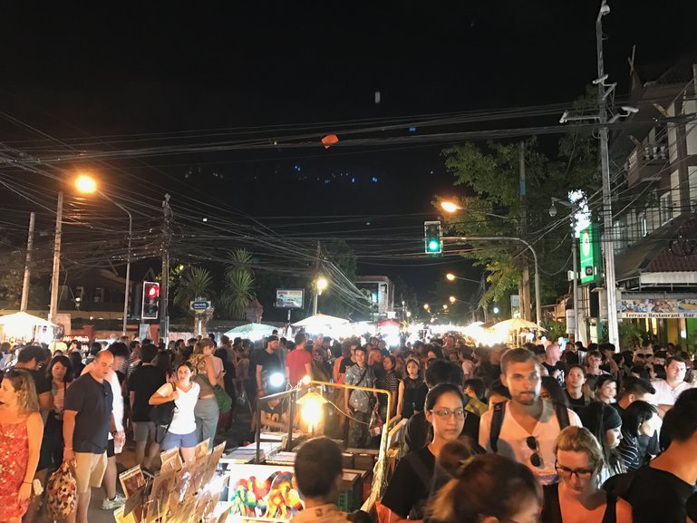 The night market is bustling
