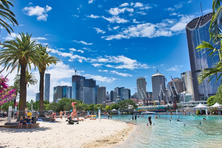 Streets Beach at Southbank Parklands is a great place to cool off on a hot summers day in the city