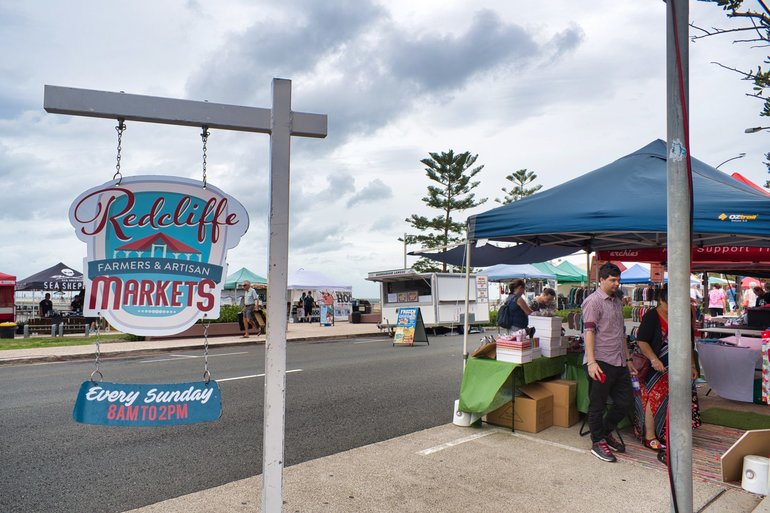 The Redcliffe Parade is shut down for the Sunday Street Markets