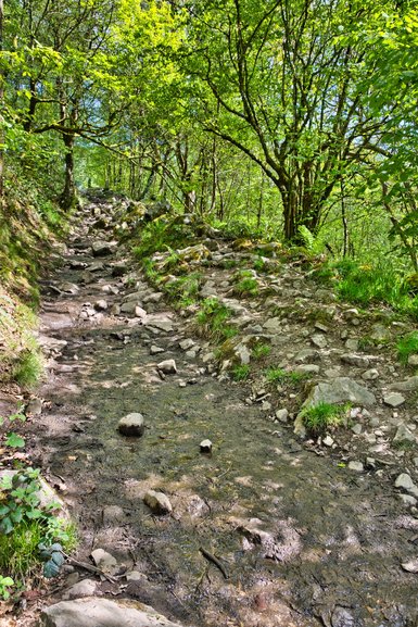 The rocky, steep and slippery track down to the 2nd and 3rd waterfalls