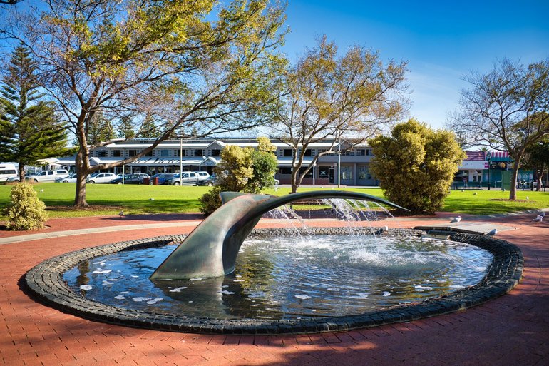 The Whale Fountain is located in the park in front of the South Australian Whale Centre