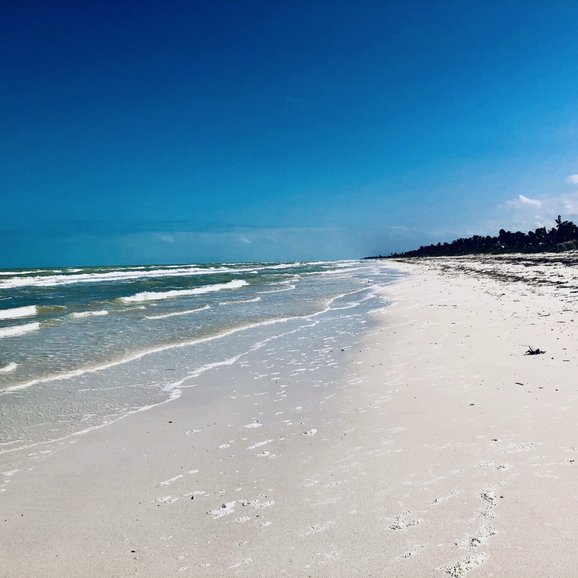 Endless white sand beach with no one else around, El Cuyo