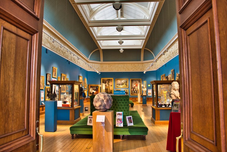 Paintings and sculptures from the past 500 years on the upper level