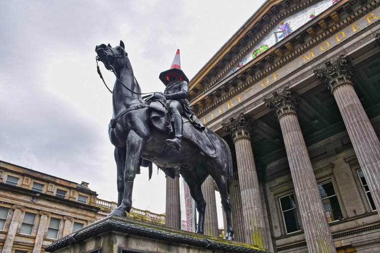 The Duke of Wellington with a traffic cone on his head