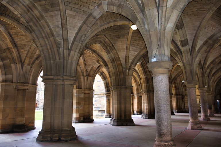 The Hunterian Museum is located at the far end of the cloisters