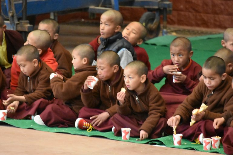 Little Monks having discussion over Tea 