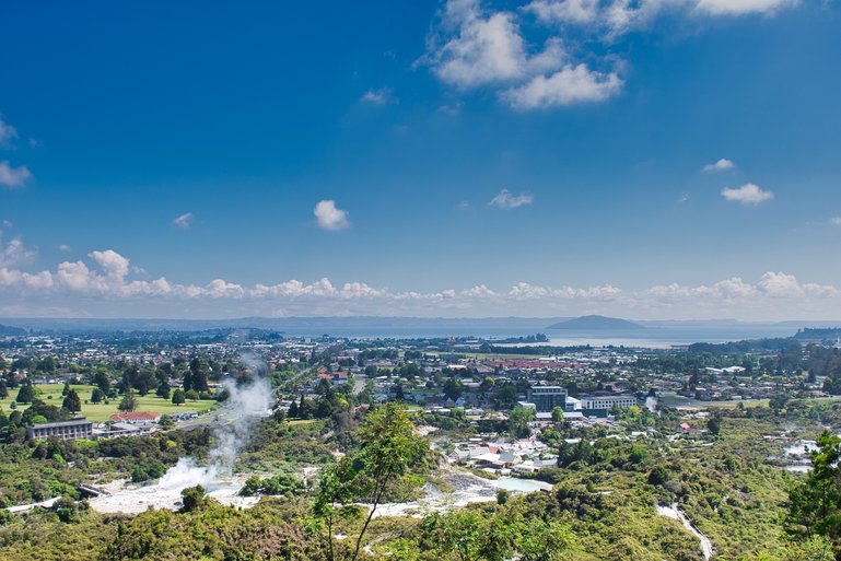 From the lookout, you can look out over Te Puia, Rotorua City Centre, Lake Rotorua and Mokoia Island