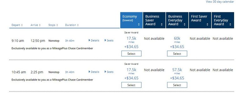 This is the segment from Chicago to Cancun. Two non-stop options available exclusively with the MileagePlus credit card for 17.5k miles.