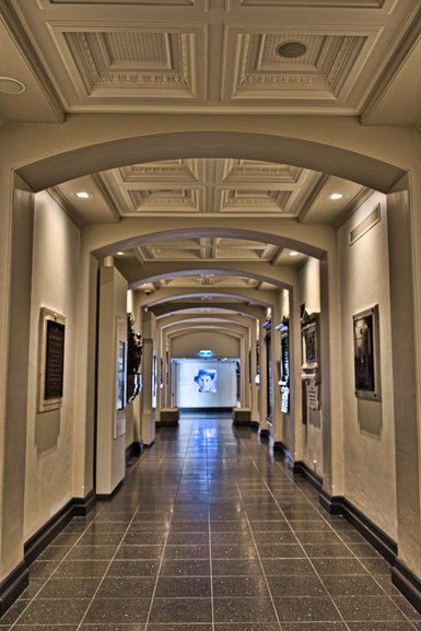 The long corridor of the WW1 Memorial Crypt, there is another entrance at the end