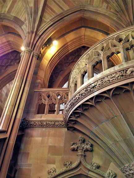 The beautiful staircase outside the library