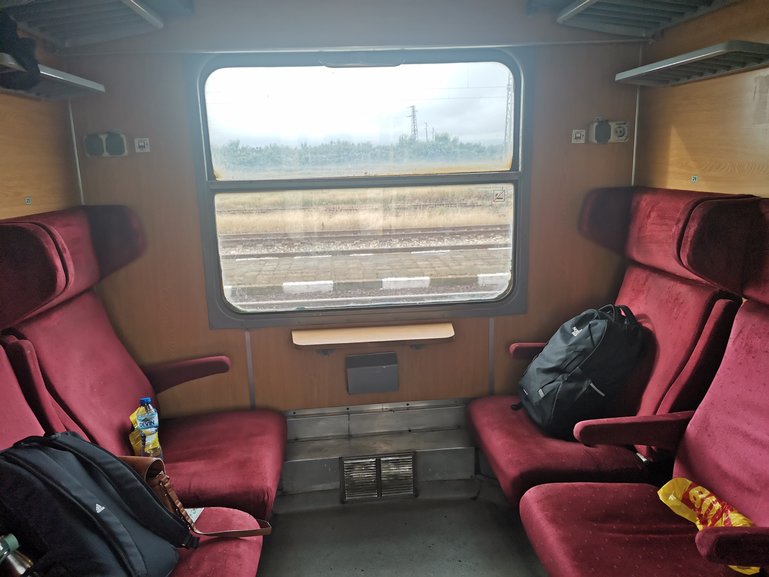 1st class seating compartment on the Sofia to Burgas train