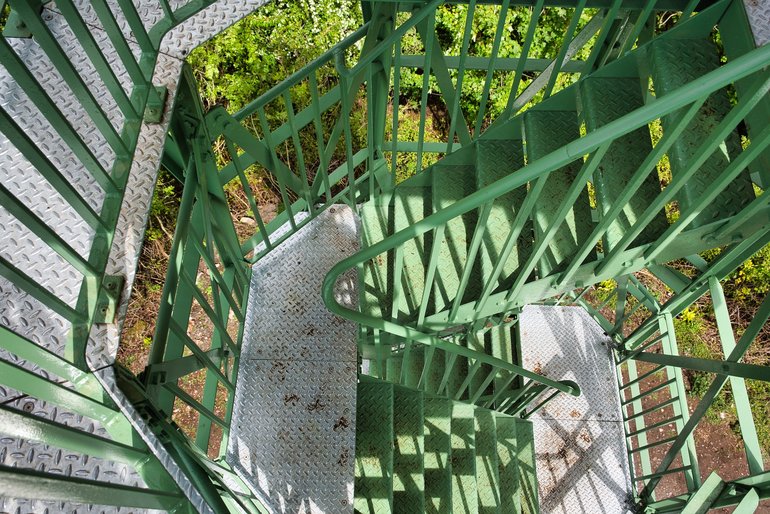 Looking back down the stairs from the top of the lookout