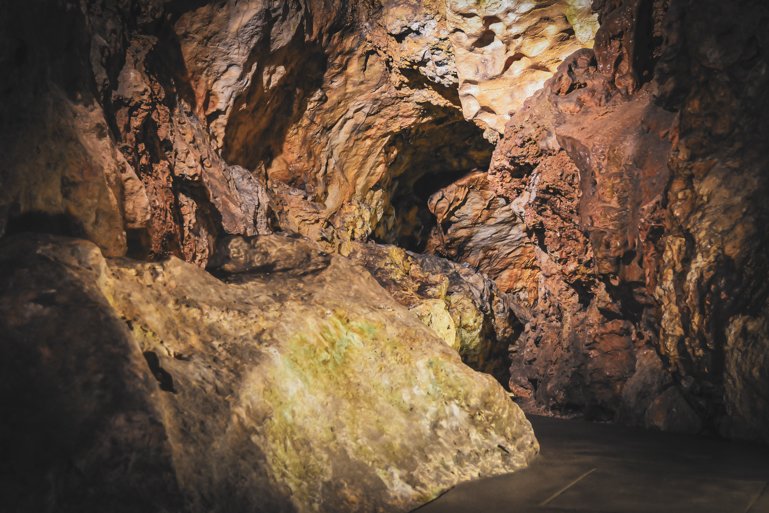 The cave's interior, formed by the dissolution of limestone