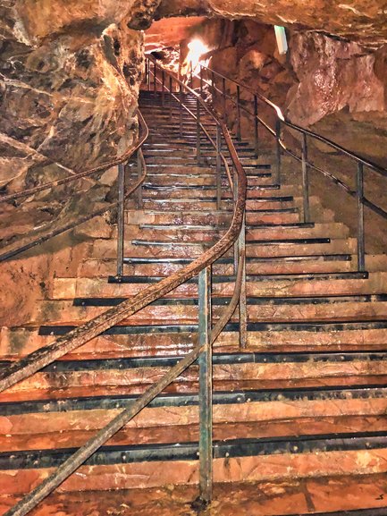 The stairs coming back from the end of the tour. Notice the steepness from the back of the cave back into the main part.