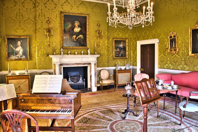 The Withdrawing Room complete with chandelier and piano