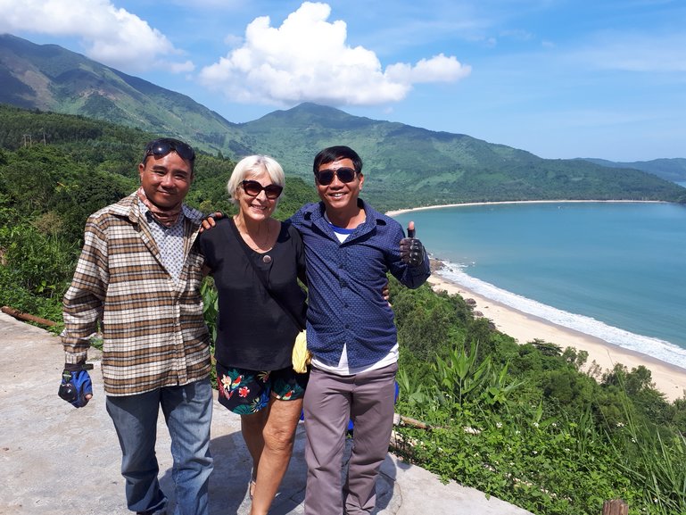 Marie with Chinh and Bom near Hai Van pass