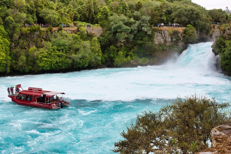 The Huka Falls Cruise battling against the wild water of Huka Falls