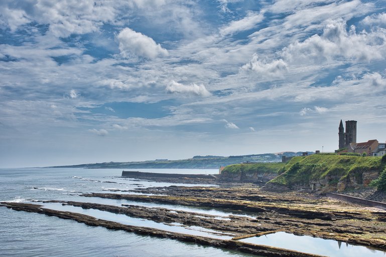 Looking back from St Andrews Castle towards St Andrews Cathedral