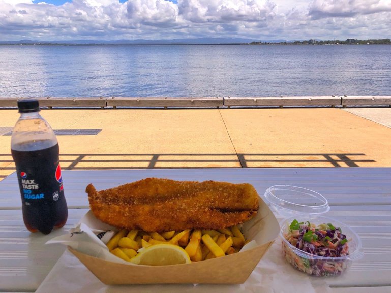 Seafood Town Cafe fish and chips with million-dollar views