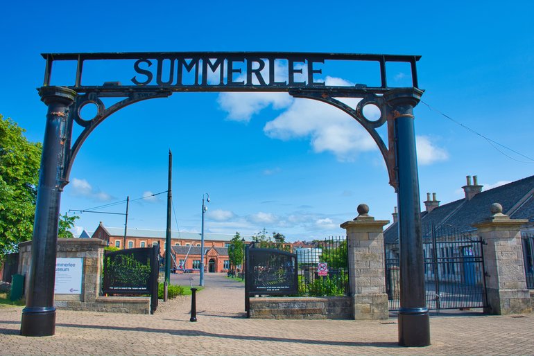 The gates at the entrance to Summerlee Museum