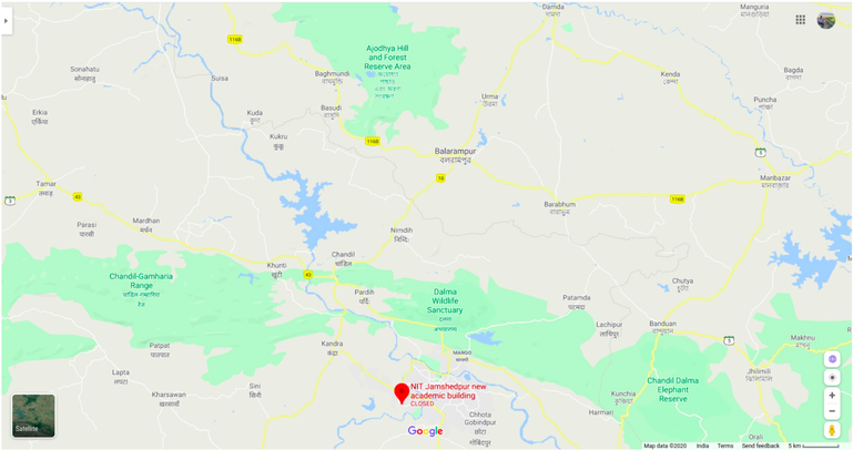 The map consisting of NIT Jamshedpur, Chandil and Ajodhya Hills