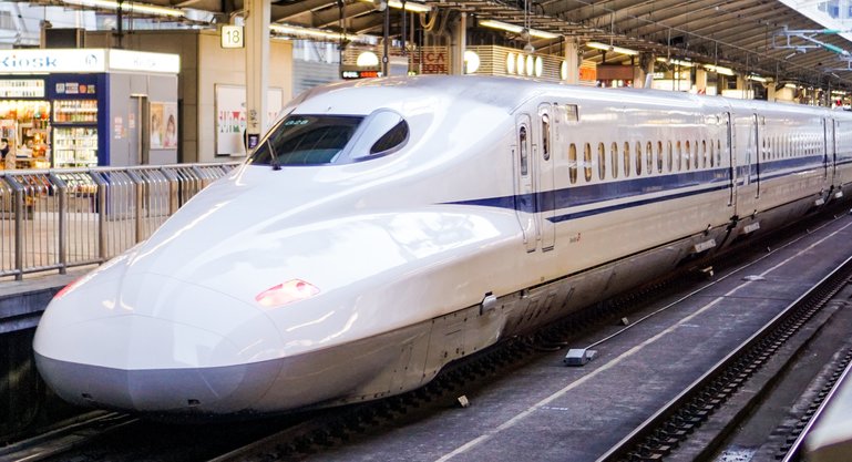 Shinkansen / Bullet train departing from Tokyo Station