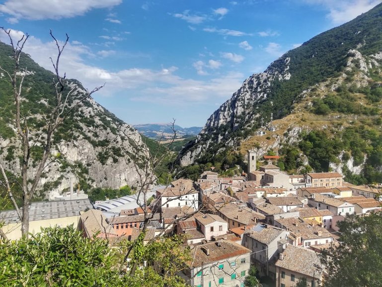 Pioraco from the viewpoint above the house in the rock